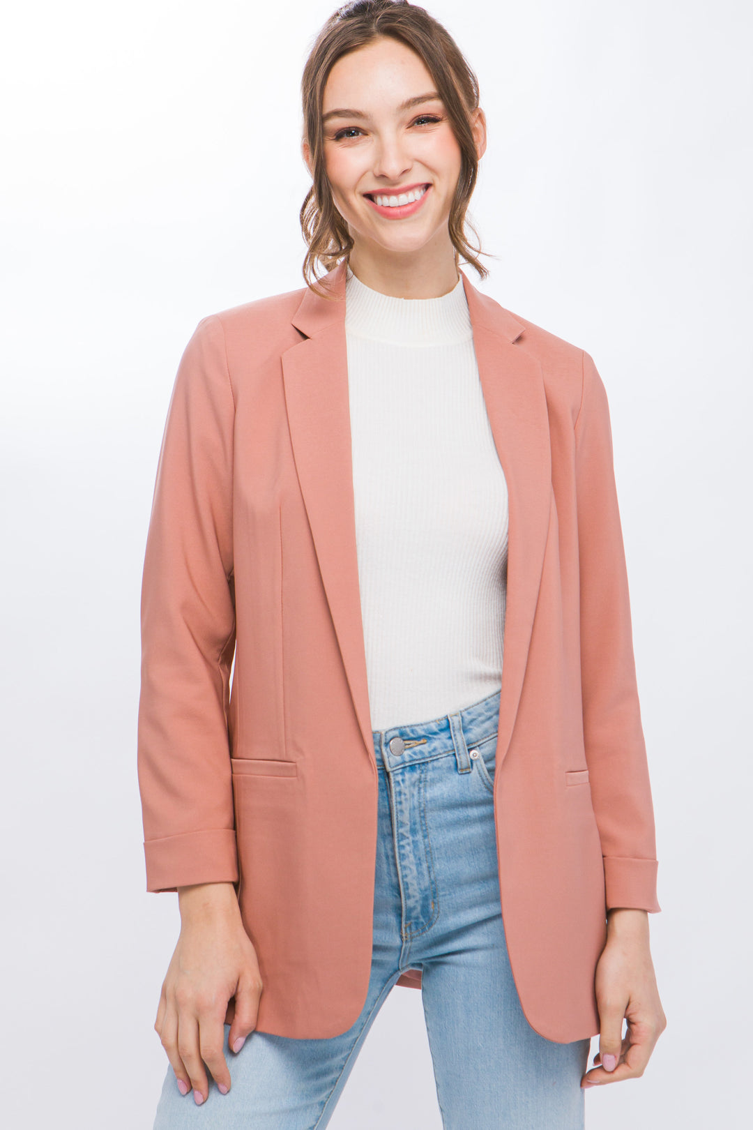 Saco Blazer Rosa Pastel para Mujer Oversize Formal y Casual