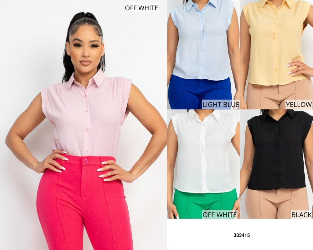 Blusa Casual de Corte Moderno con Detalle en Hombros y Abotonada