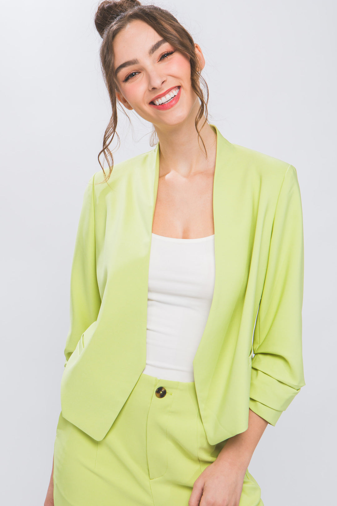 Saco Blazer Corto para Mujer Sin Solapa Manga 3/4