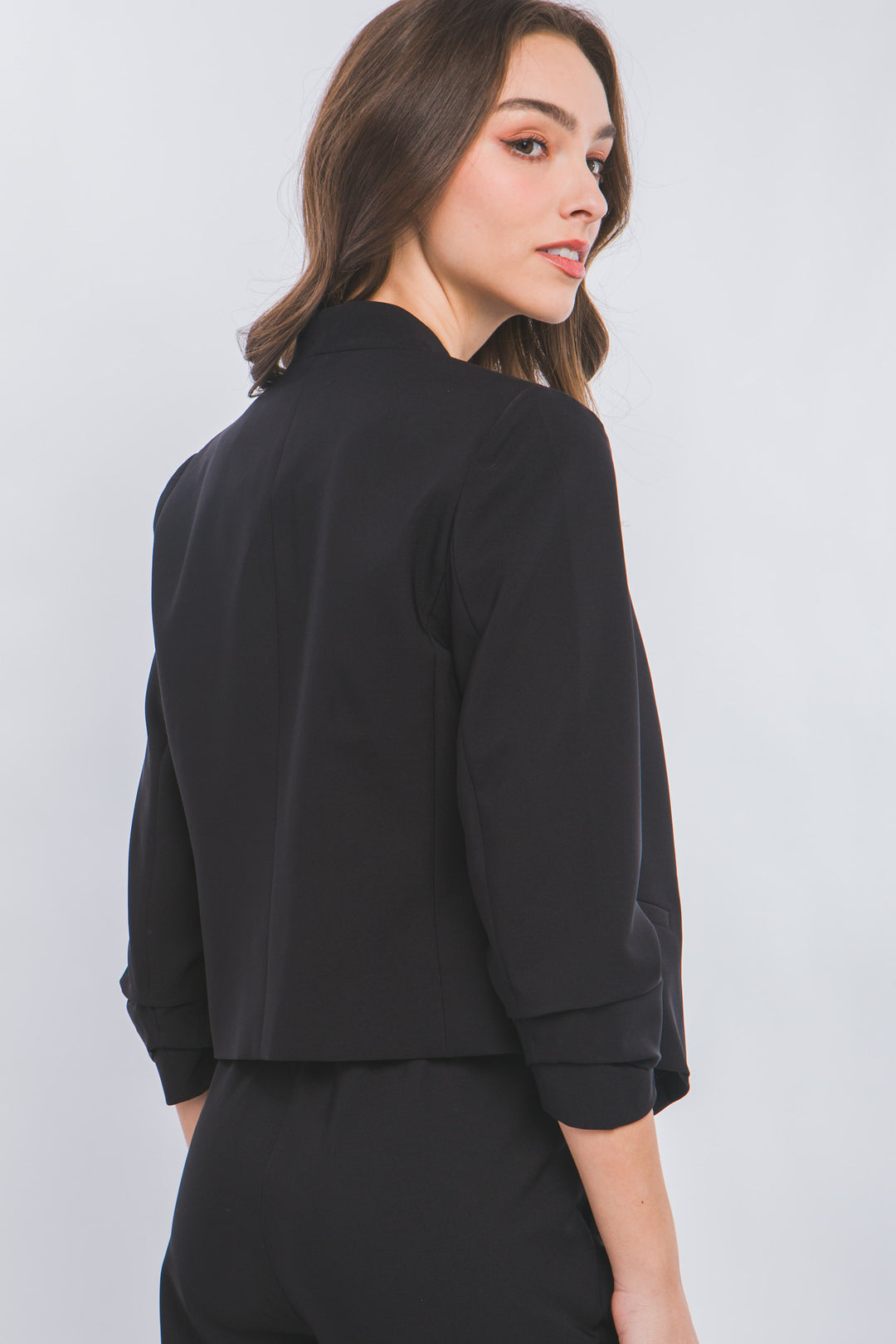 Saco Blazer Corto para Mujer Sin Solapa Manga 3/4