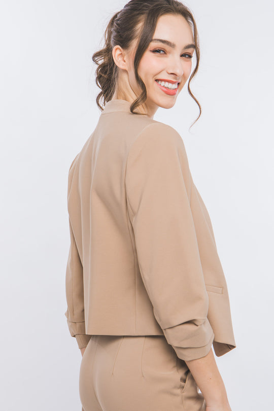 Saco Blazer Corto para Mujer Sin Solapa Manga 3/4