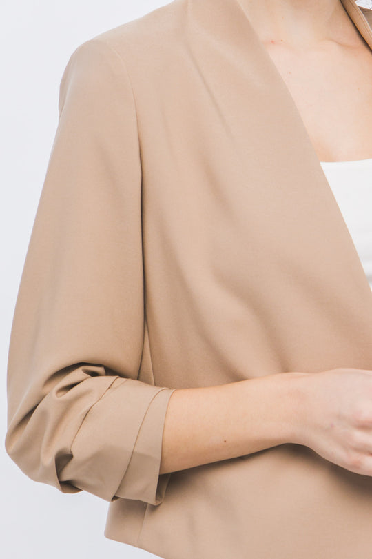 Saco Blazer Corto para Mujer Sin Solapa Manga 3/4