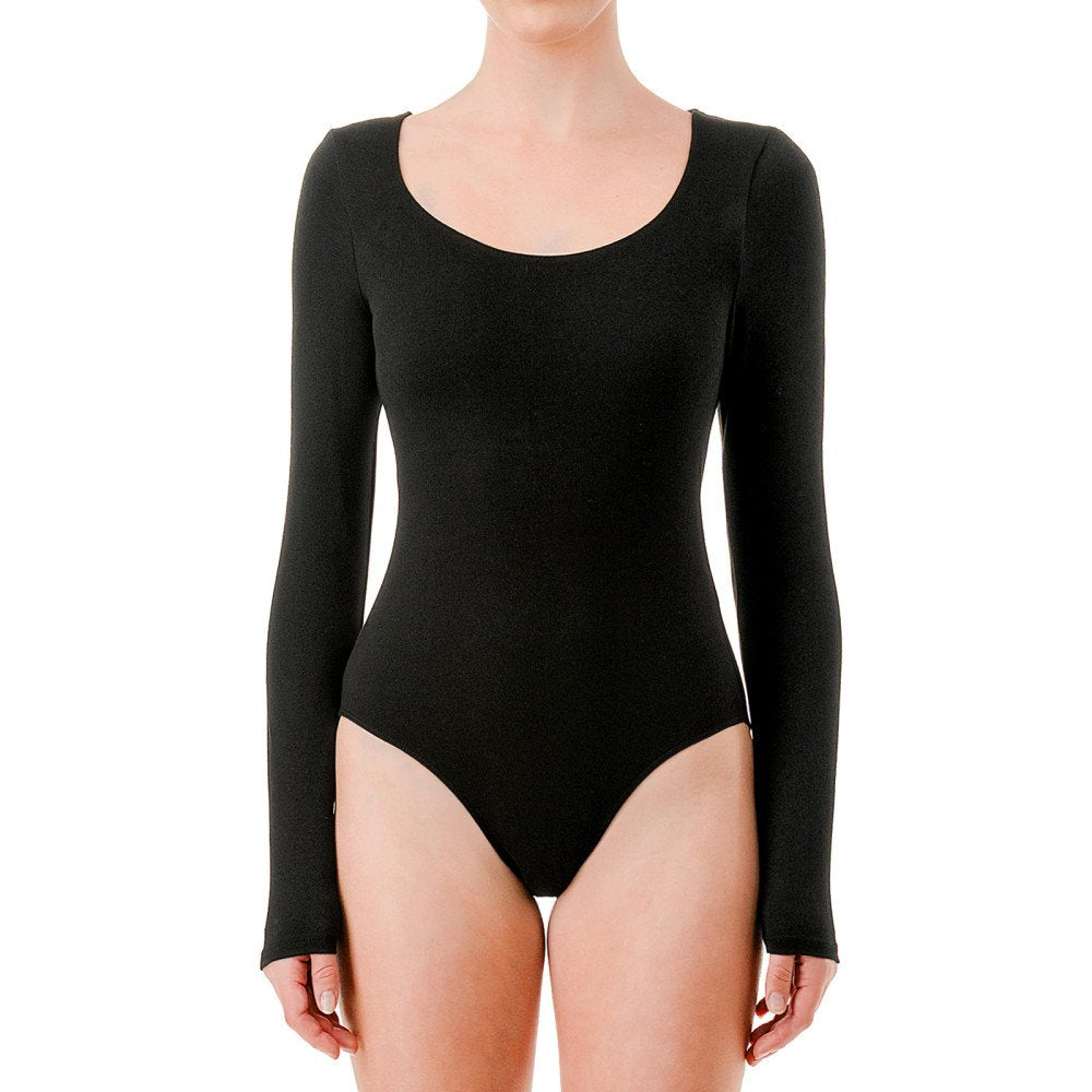 Pantiblusa o body de manga larga con diseño de escote redondo amplio y corte ceñido al cuerpo. Cuenta con un estilo minimalista y ajuste cómodo de silueta estilizada