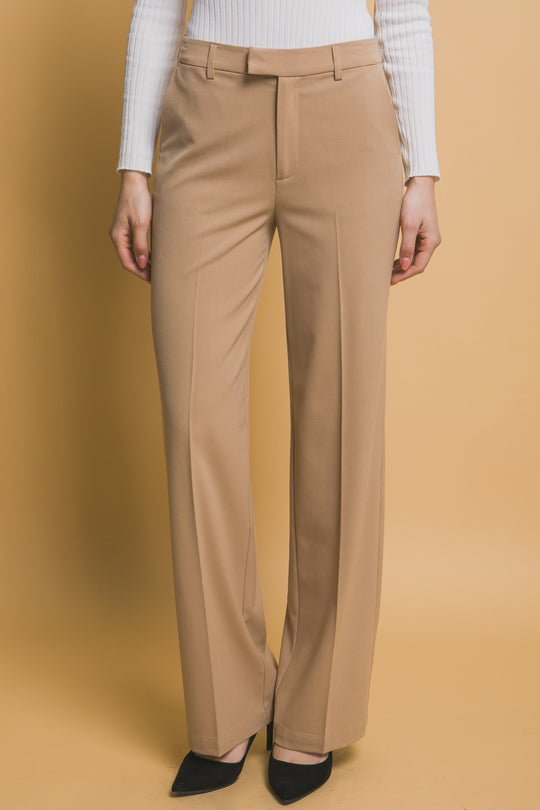 Pantalón Minimalista de Tiro Alto en Tono Moca