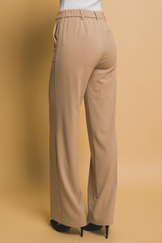 Pantalón Minimalista de Tiro Alto en Tono Moca
