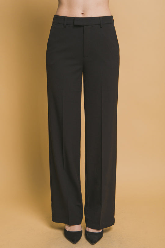 Pantalón Minimalista de Tiro Alto en Tono Moca