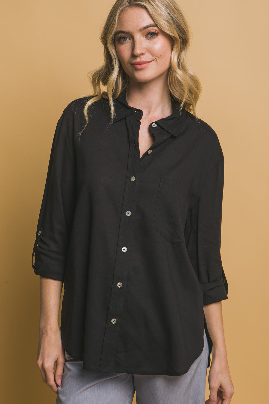 Camisa 3/4 Oversize Con Bolsilolo en Frente