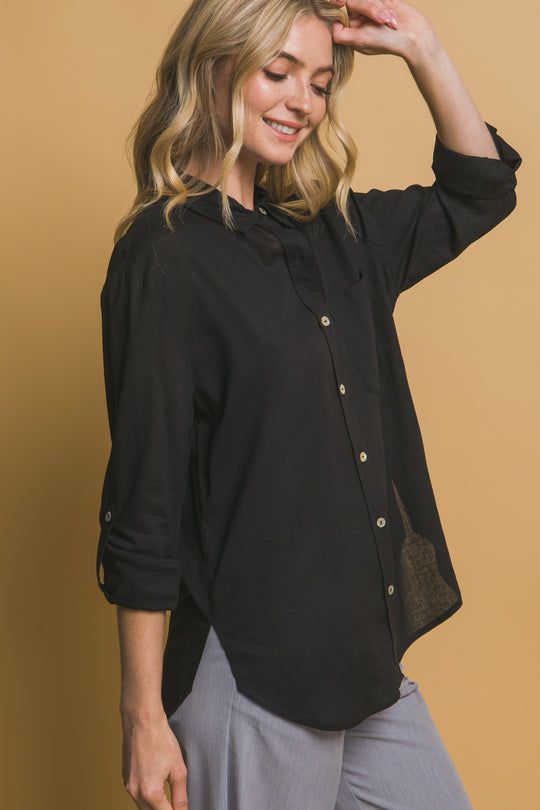 Camisa 3/4 Oversize Con Bolsilolo en Frente