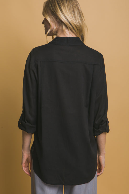 Camisa 3/4 Oversize Con Bolsilolo en Frente