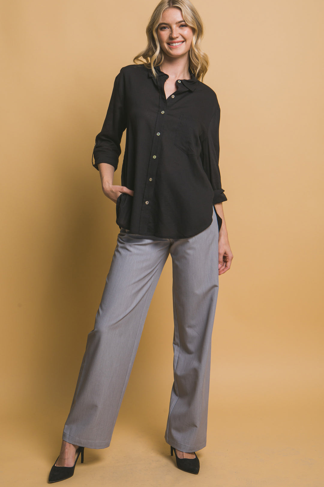 Camisa 3/4 Oversize Con Bolsilolo en Frente