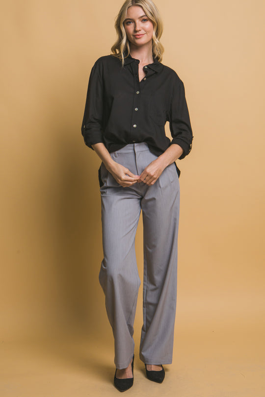 Camisa 3/4 Oversize Con Bolsilolo en Frente