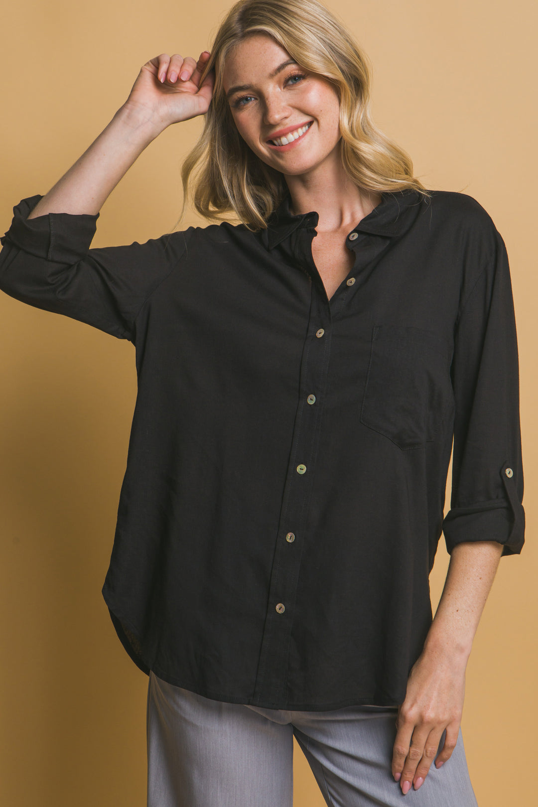Camisa 3/4 Oversize Con Bolsilolo en Frente