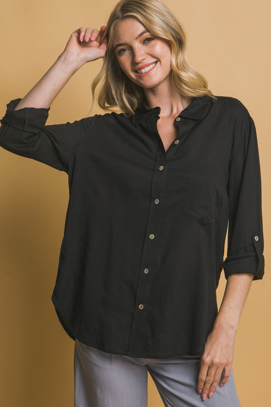 Camisa 3/4 Oversize Con Bolsilolo en Frente