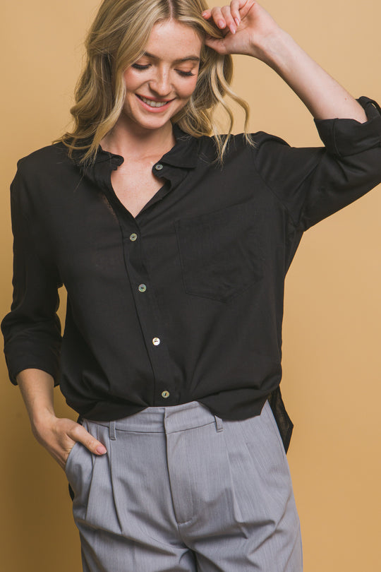 Camisa 3/4 Oversize Con Bolsilolo en Frente