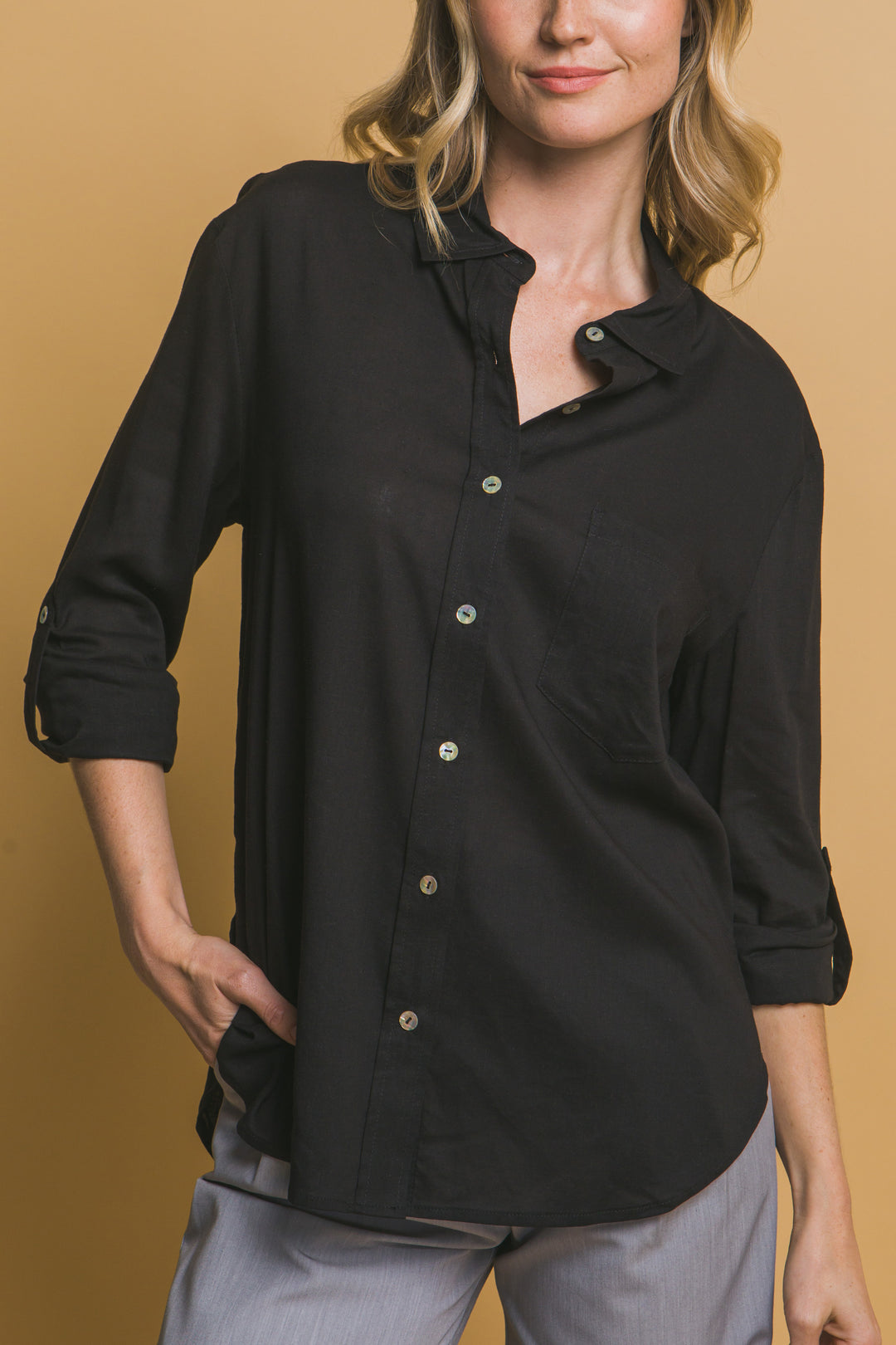 Camisa 3/4 Oversize Con Bolsilolo en Frente