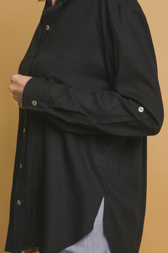 Camisa 3/4 Oversize Con Bolsilolo en Frente