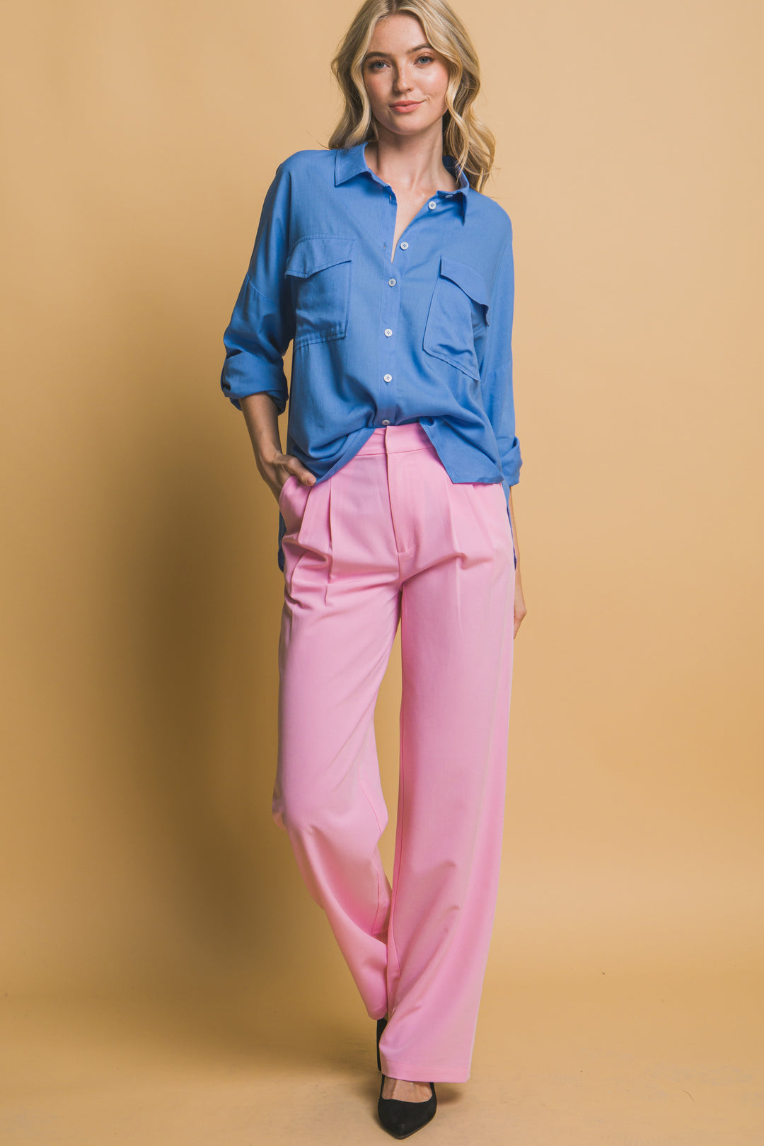 Blusa Overzise Con Bolsillos en Frente