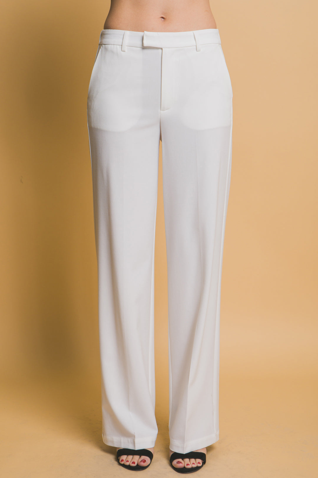 Pantalón Minimalista de Tiro Alto en Tono Moca