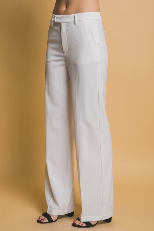 Pantalón Minimalista de Tiro Alto en Tono Moca
