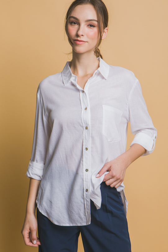 Camisa 3/4 Oversize Con Bolsilolo en Frente