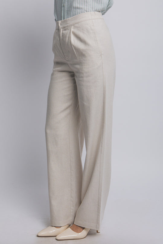 Pantalón Sastre de Lino Fluido – Silueta de Talle Alto con Ajuste Impecable