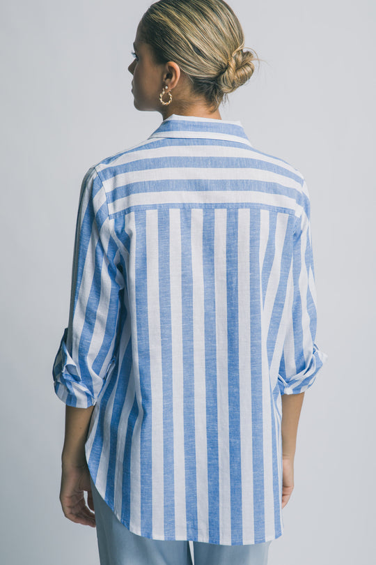 Camisa Manga Larga de Rayas Verticales para Mujer - Corte Holgado
