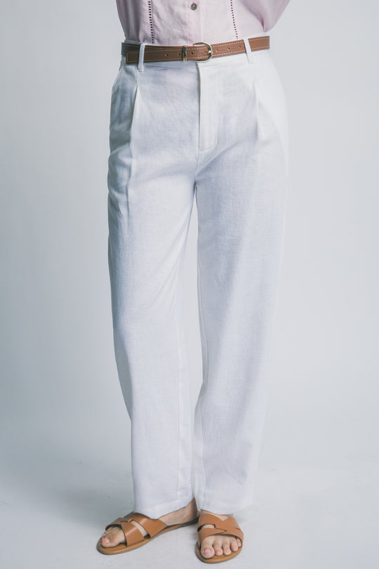 Pantalón Sastre de Lino Blanco – Silueta Fluida para un Look de Verano Impecable