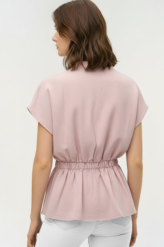 Blusa Manga Corta para Mujer con Amarre en Cintura y Cuello V