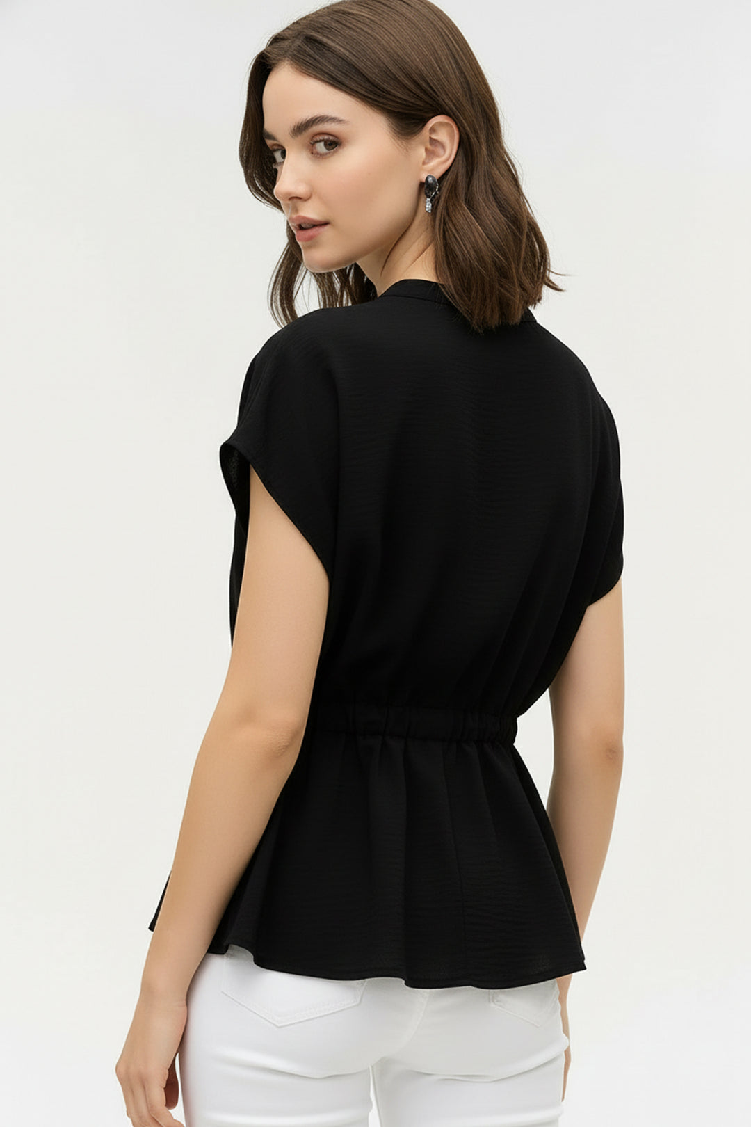 Blusa Manga Corta para Mujer con Amarre en Cintura y Cuello V