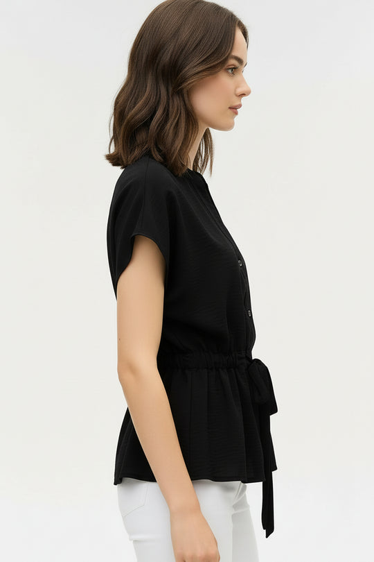 Blusa Manga Corta para Mujer con Amarre en Cintura y Cuello V