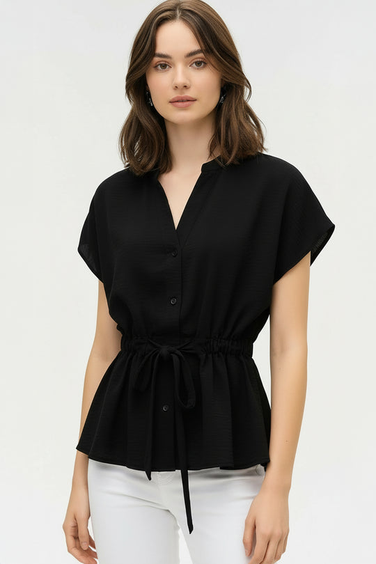Blusa Manga Corta para Mujer con Amarre en Cintura y Cuello V