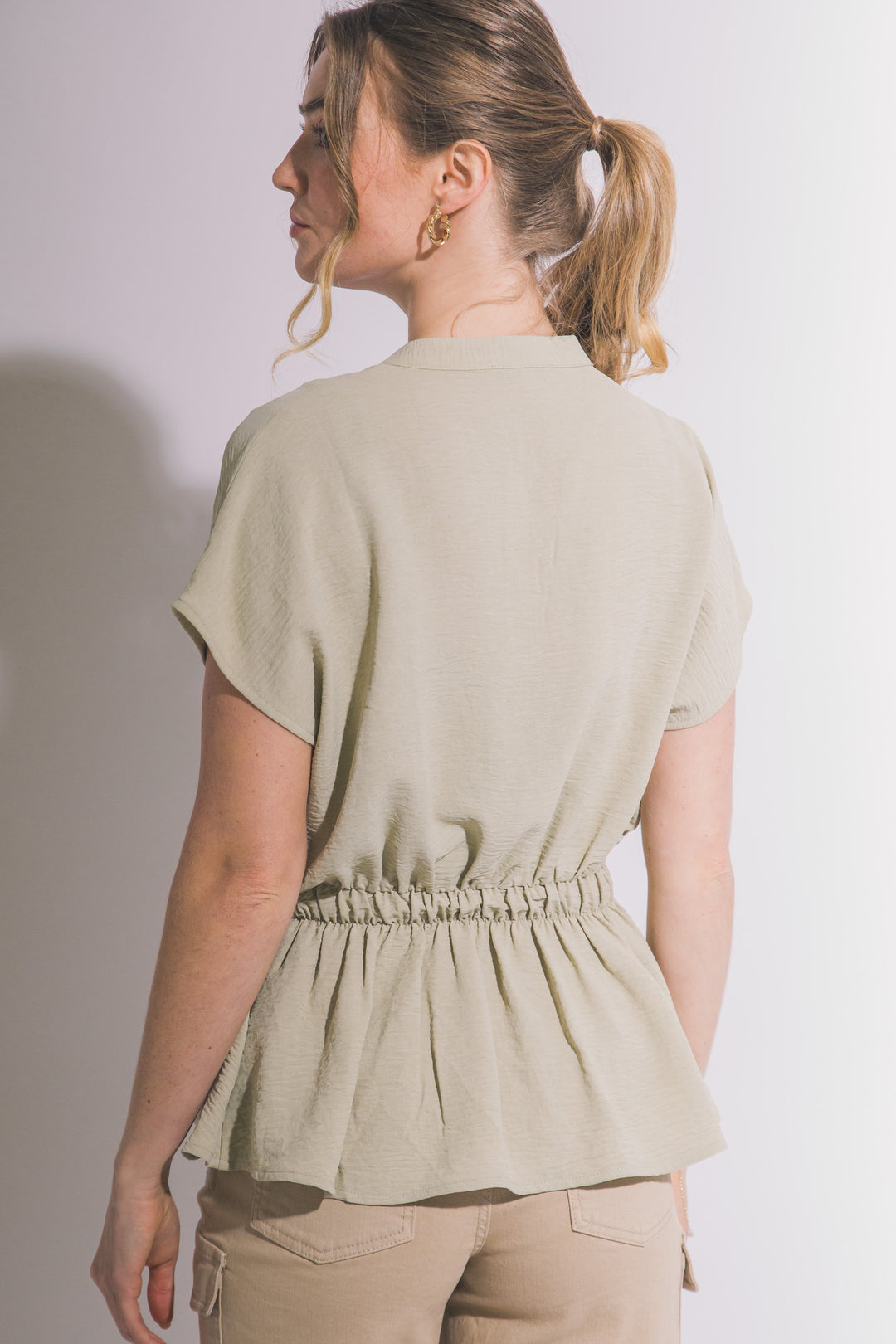 Blusa Manga Corta para Mujer con Amarre en Cintura y Cuello V
