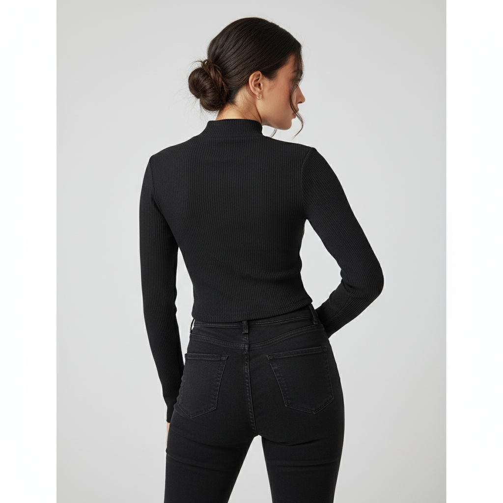 Blusa Crop Top Manga Larga con Cuello Alto