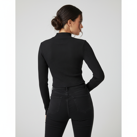 Blusa Crop Top Manga Larga con Cuello Alto