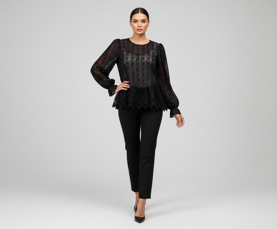 Blusa de Encaje Manga Larga