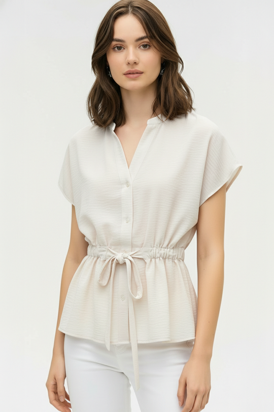 Blusa Manga Corta para Mujer con Amarre en Cintura y Cuello V