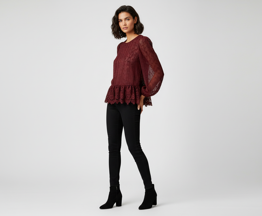 Blusa de Encaje Manga Larga