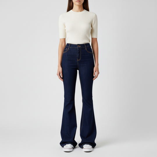 Pantalón de Mezclilla Acampanado para Mujer Tiro Alto