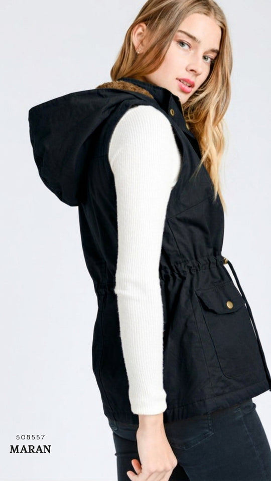 Chaleco Parka  con Gorro para Mujer – Gabardina Sin Mangas Ajustable