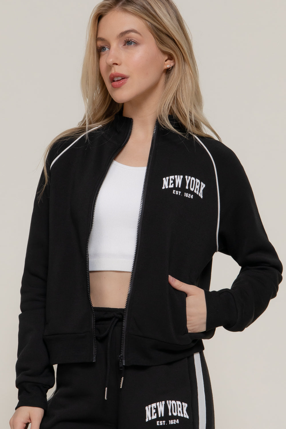 Sudadera Abierta con Cuello Alto Estilo Retro New York