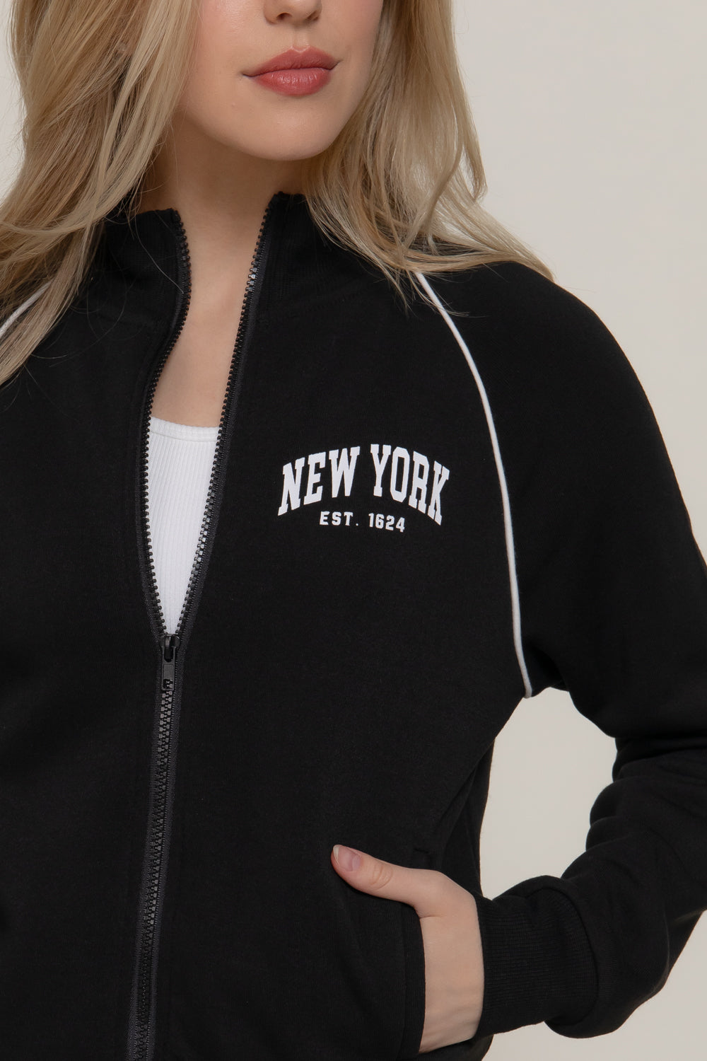 Sudadera Abierta con Cuello Alto Estilo Retro New York