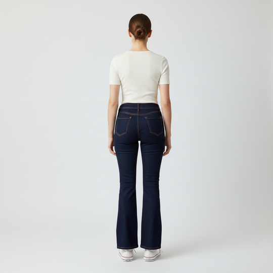 Pantalón de Mezclilla Acampanado para Mujer Tiro Alto