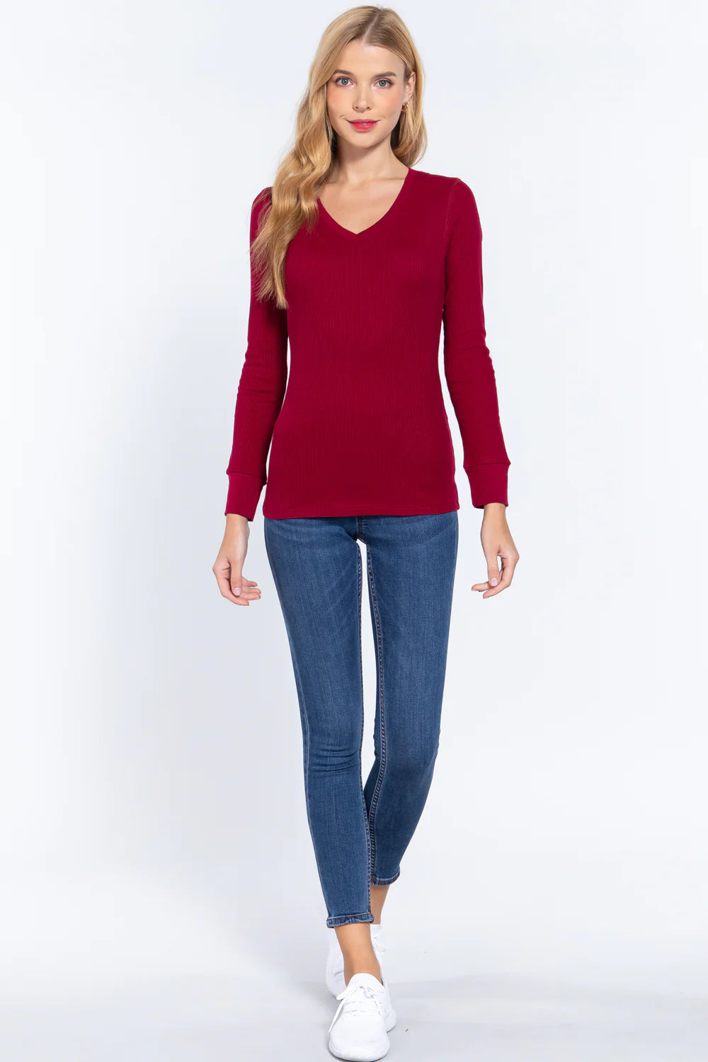 Blusa cuello V manga larga