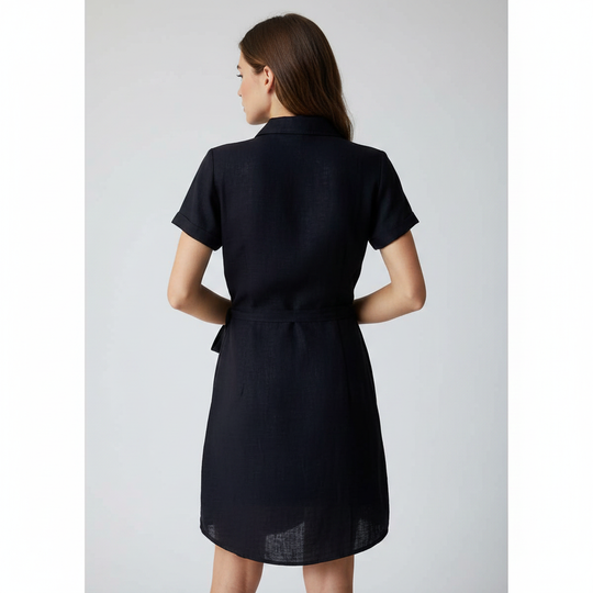 Vestido Camisero Negro para Mujer con Botones Frontales