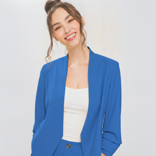 Saco Blazer Corto para Mujer Sin Solapa Manga 3/4