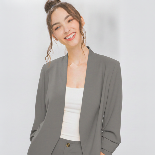 Saco Blazer Corto para Mujer Sin Solapa Manga 3/4