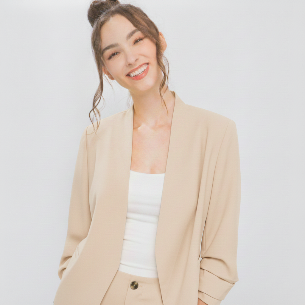 Saco Blazer Corto para Mujer Sin Solapa Manga 3/4