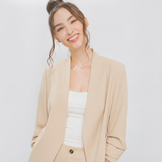 Saco Blazer Corto para Mujer Sin Solapa Manga 3/4
