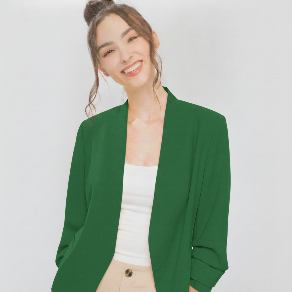 Saco Blazer Corto para Mujer Sin Solapa Manga 3/4