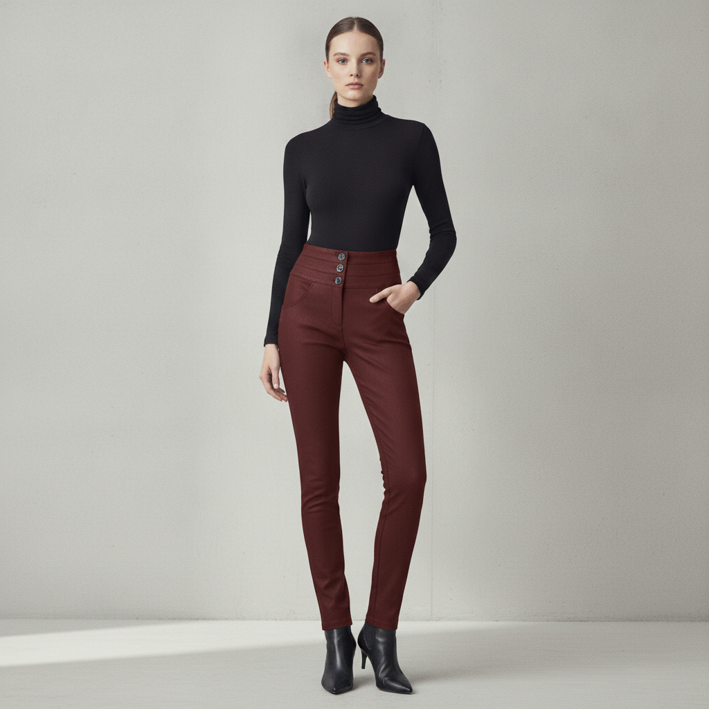 Pantalón de Vestir Tiro Alto para Mujer con Botones y Pretina Ancha
